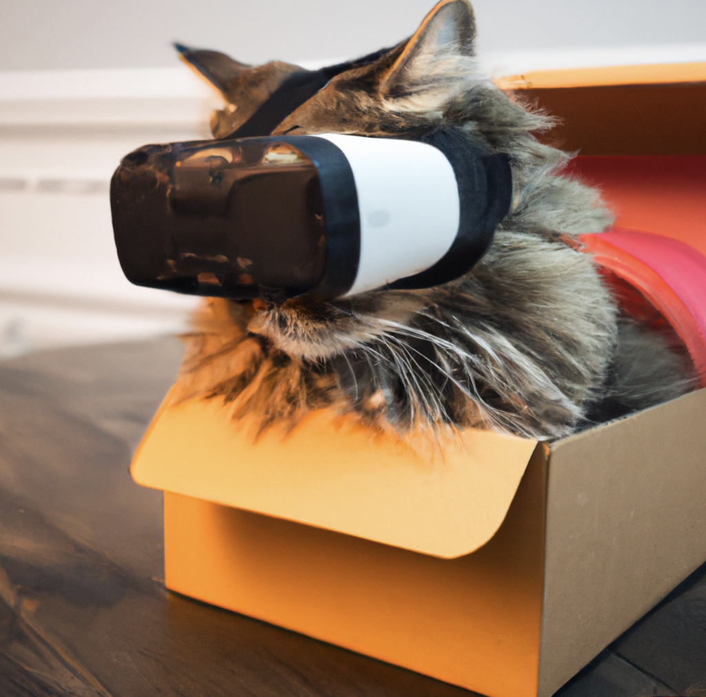 Product Update: Cat in a box with VR glasses. 
