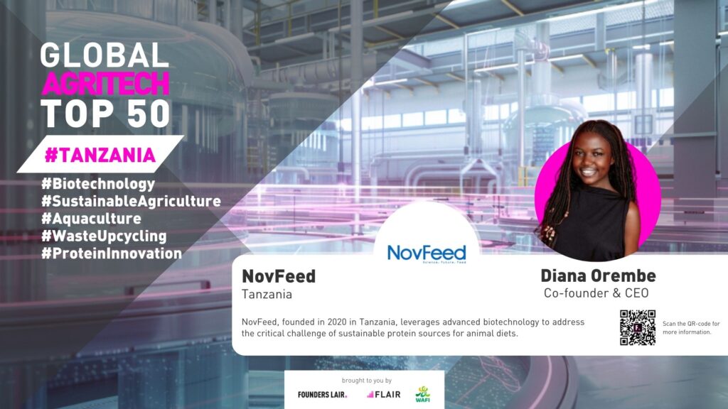 NovFeed from Tanzania leverages advanced biotechnology to address the critical challenge of sustainable protein sources for animal diets.