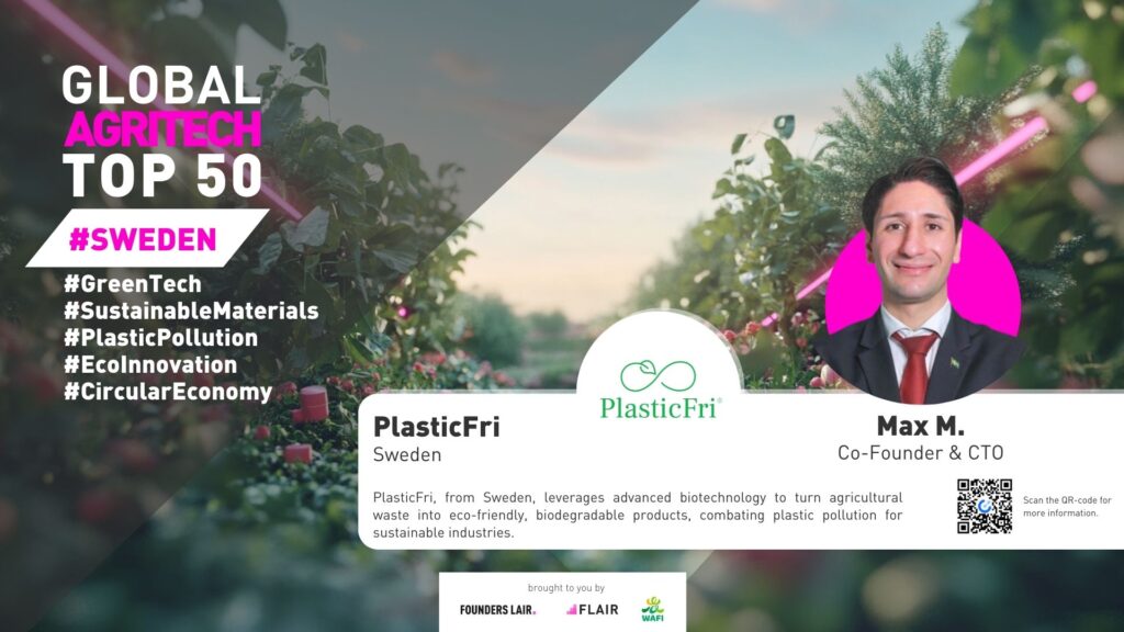 PlasticFri, from Sweden, leverages advanced biotechnology to turn agricultural waste into eco-friendly, biodegradable products, combating plastic pollution for sustainable industries.